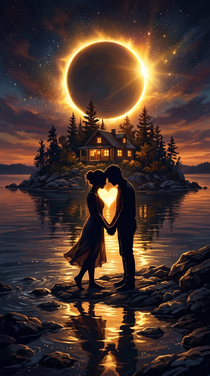 Social Media Post - Romantic Solar Eclipse Shoreline Silhouette - Image 1