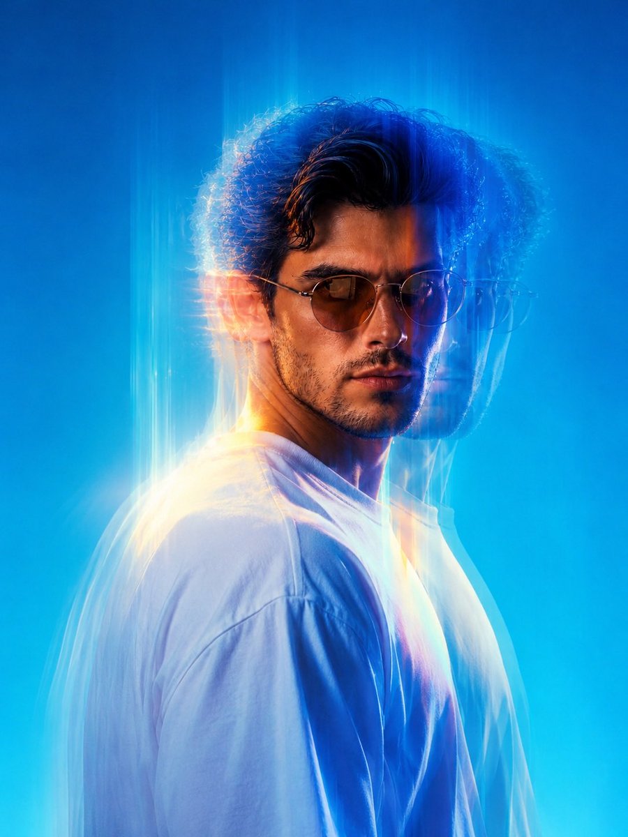Dreamy Cyan Motion Blur Portrait