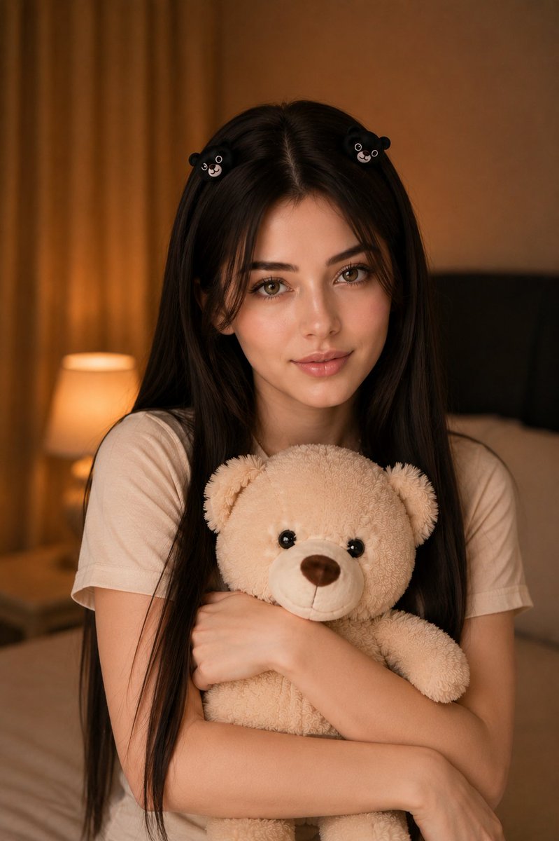 Woman Holding Teddy Bear Portrait