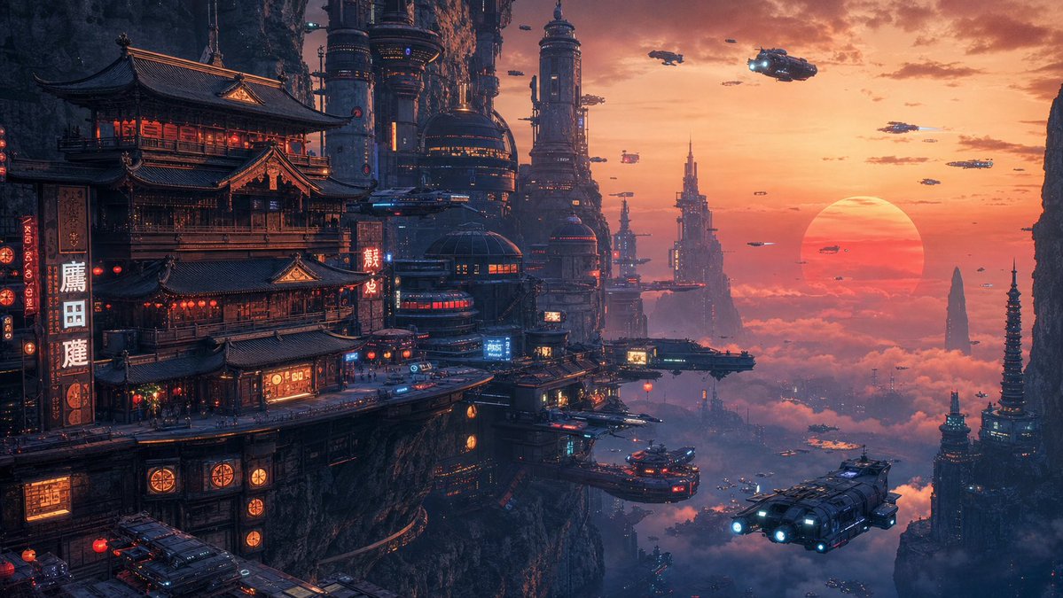 Cyberpunk Cliffside Megacity Wallpaper