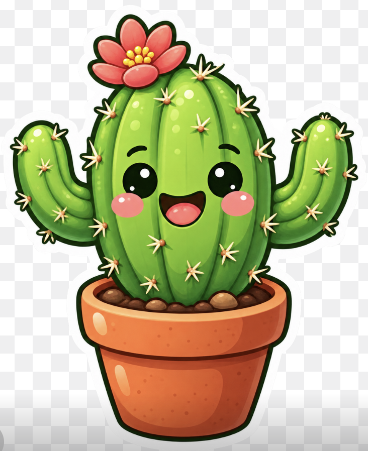 Kawaii Smiling Cactus Sticker