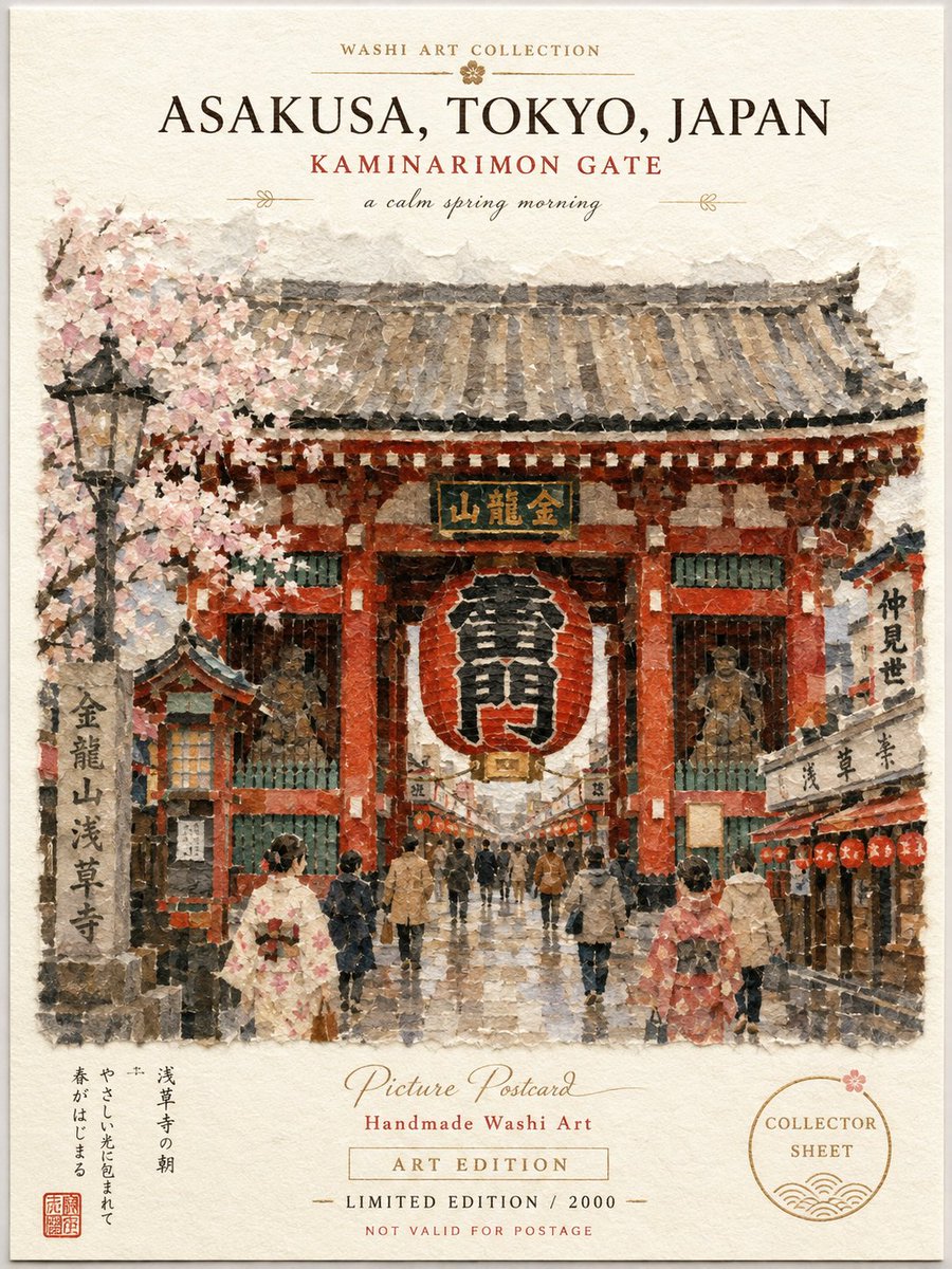 Asakusa Kaminarimon Washi Postcard