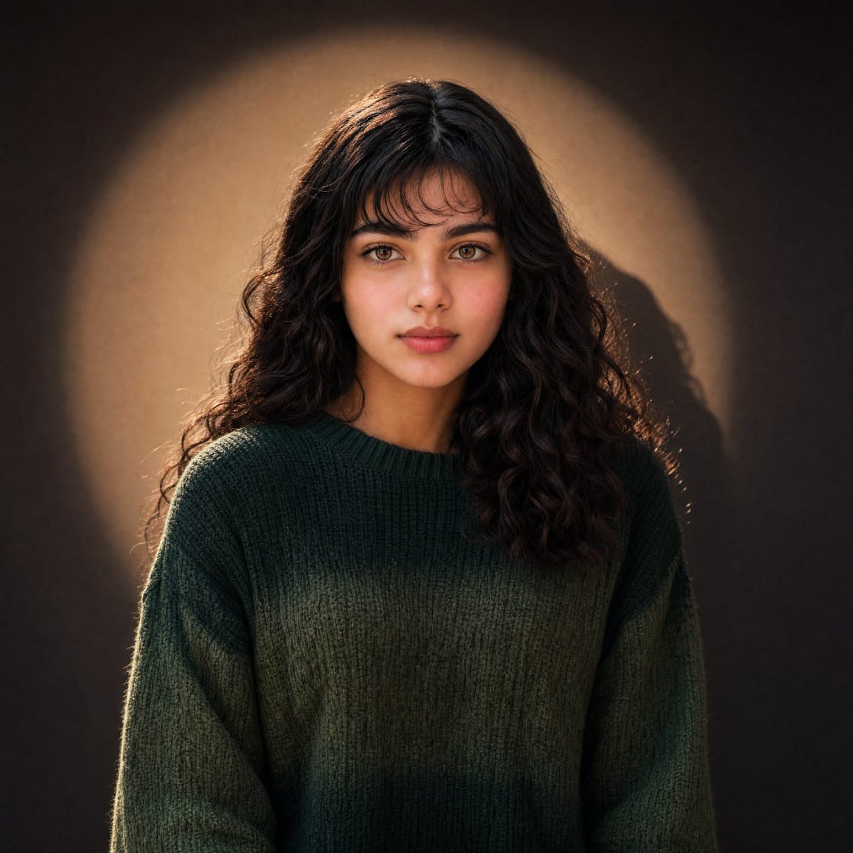 Warm Cinematic Curly-Haired Portrait