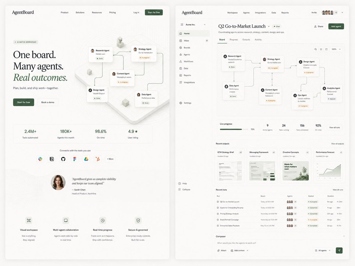 AgentBoard SaaS Landing and Dashboard UI