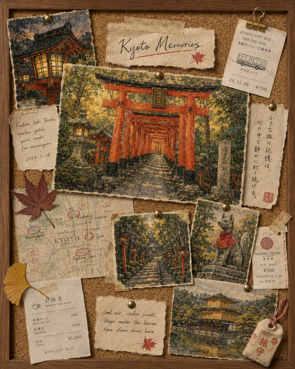 Kyoto Memories Corkboard Collage