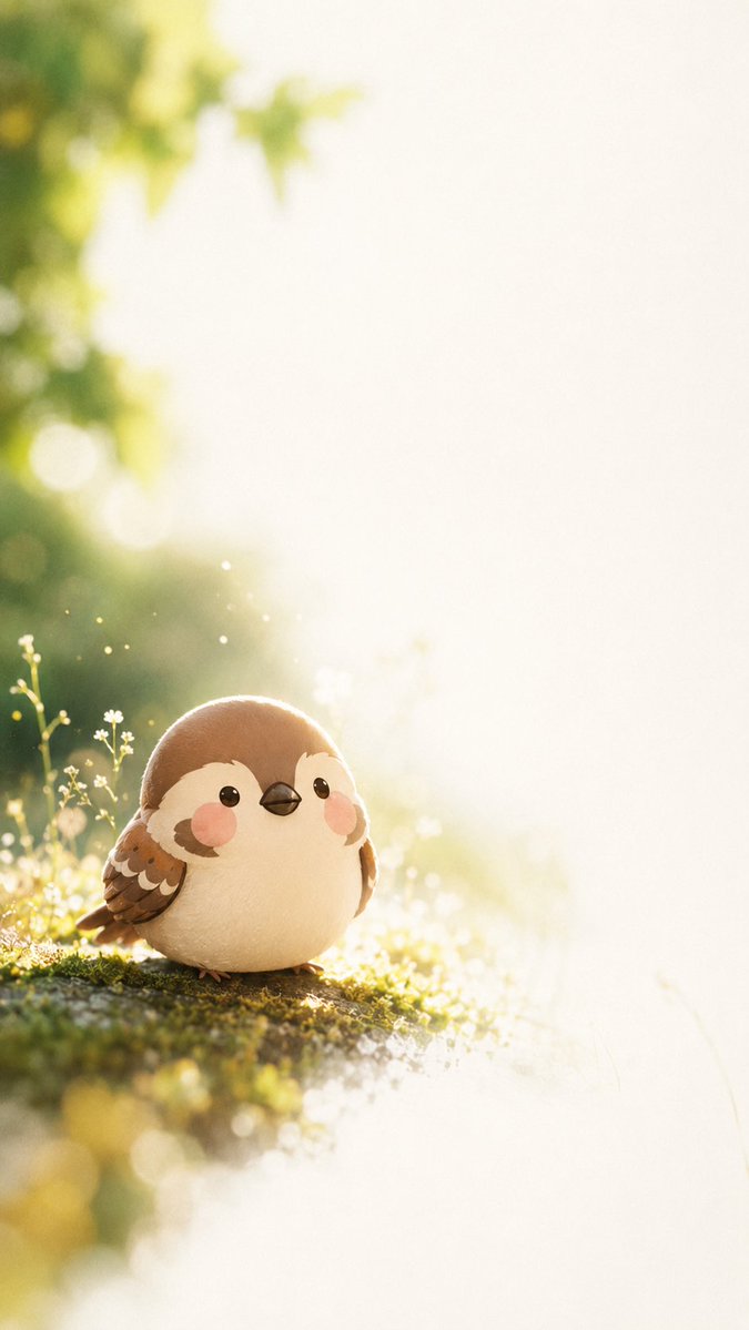 Dreamy Plush Sparrow in Mossy Sunlight