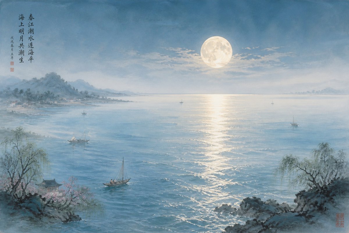 Moonlit Chinese Seascape