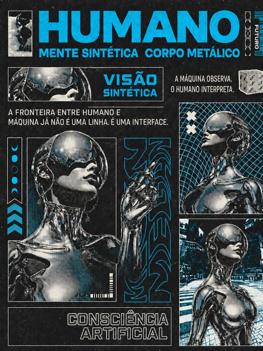 Retro-Futurist Chrome Humanoid Poster