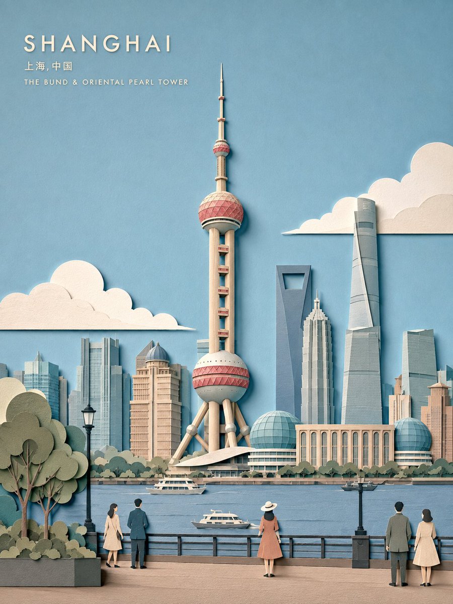 Layered Papercut City Travel Poster