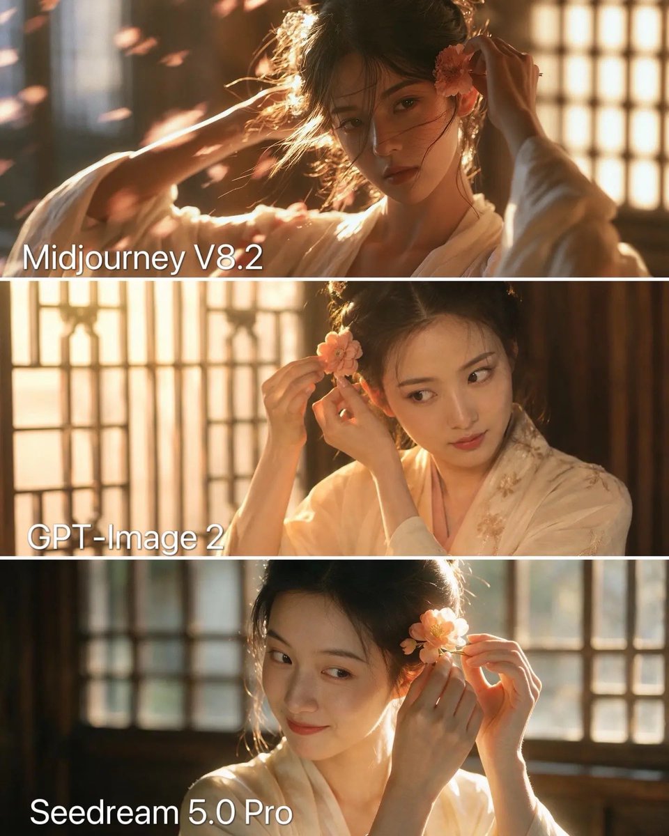 Three-Panel Chinese Aesthetic Model Comparison