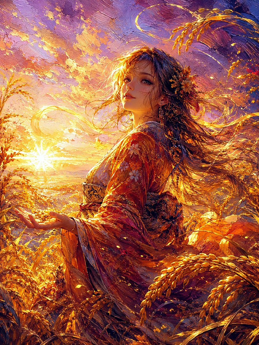 Impasto Harvest Maiden at Sunset