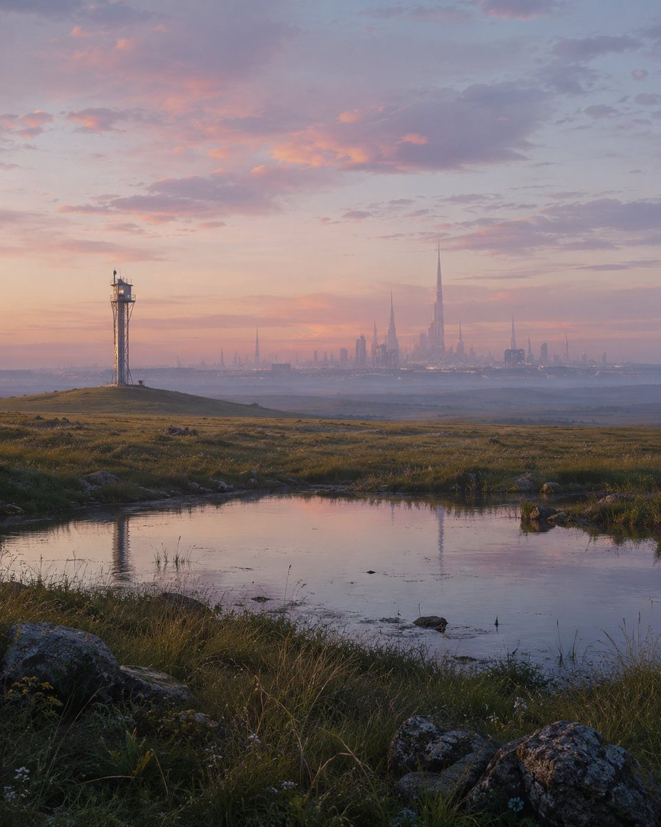 Pre-Dawn Futuristic Meadow