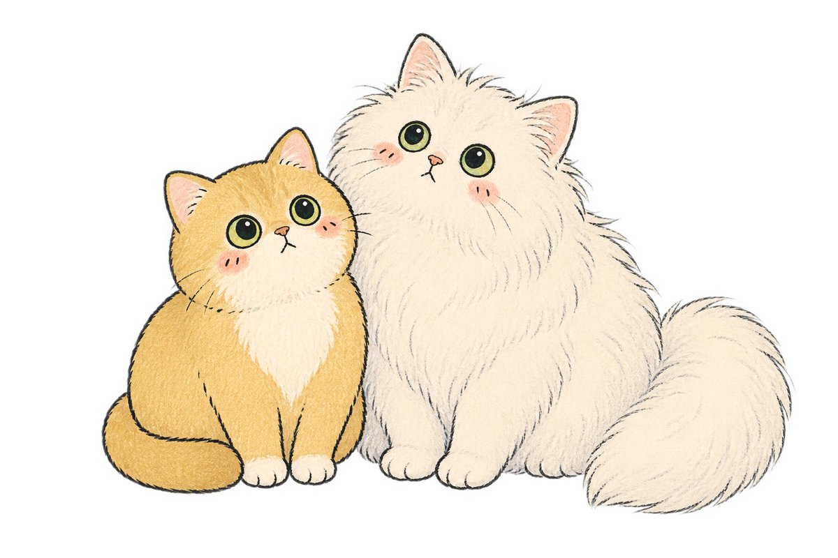 Two Fluffy Kawaii Cats