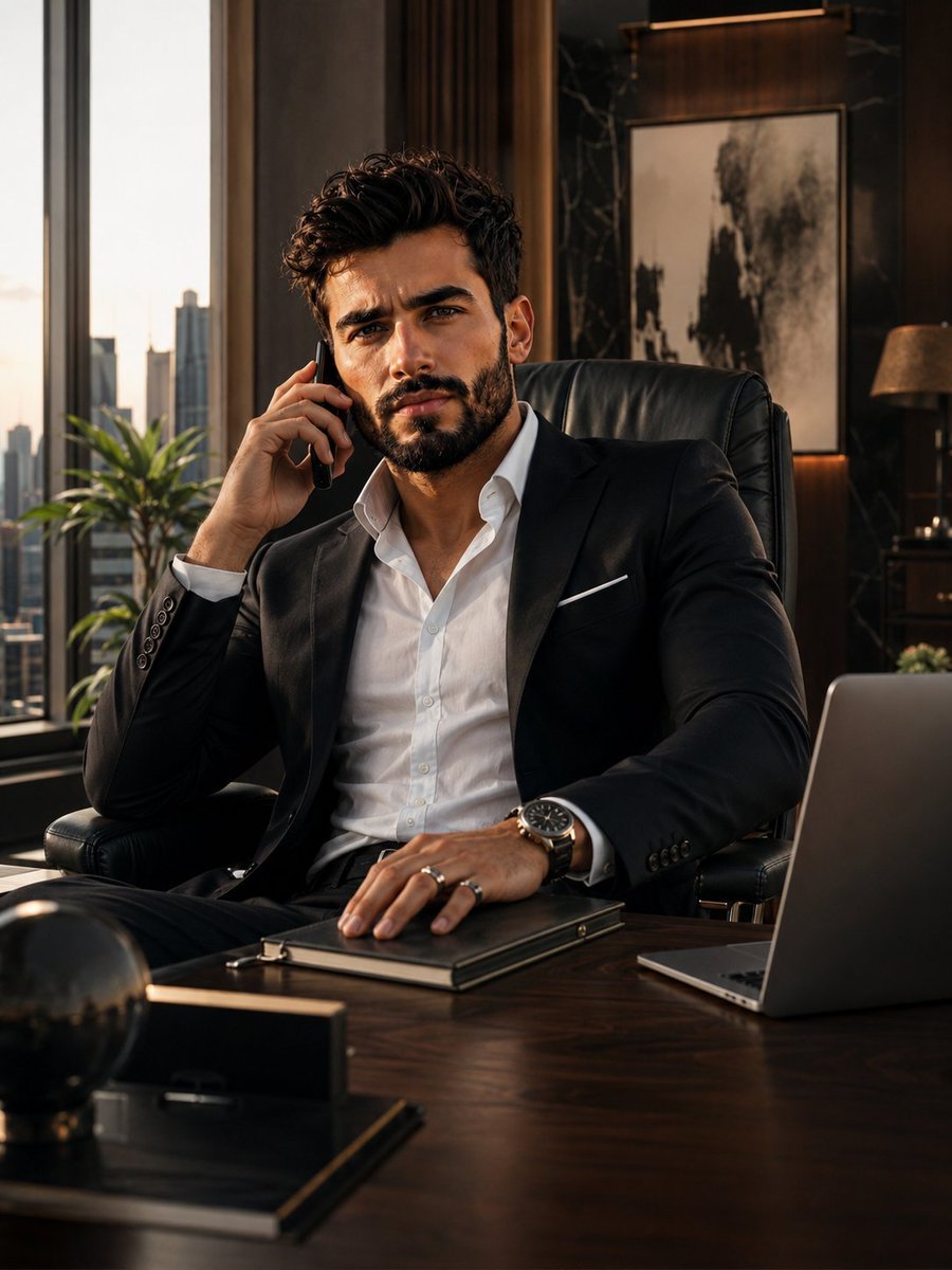 Cinematic Luxury CEO Office Portrait