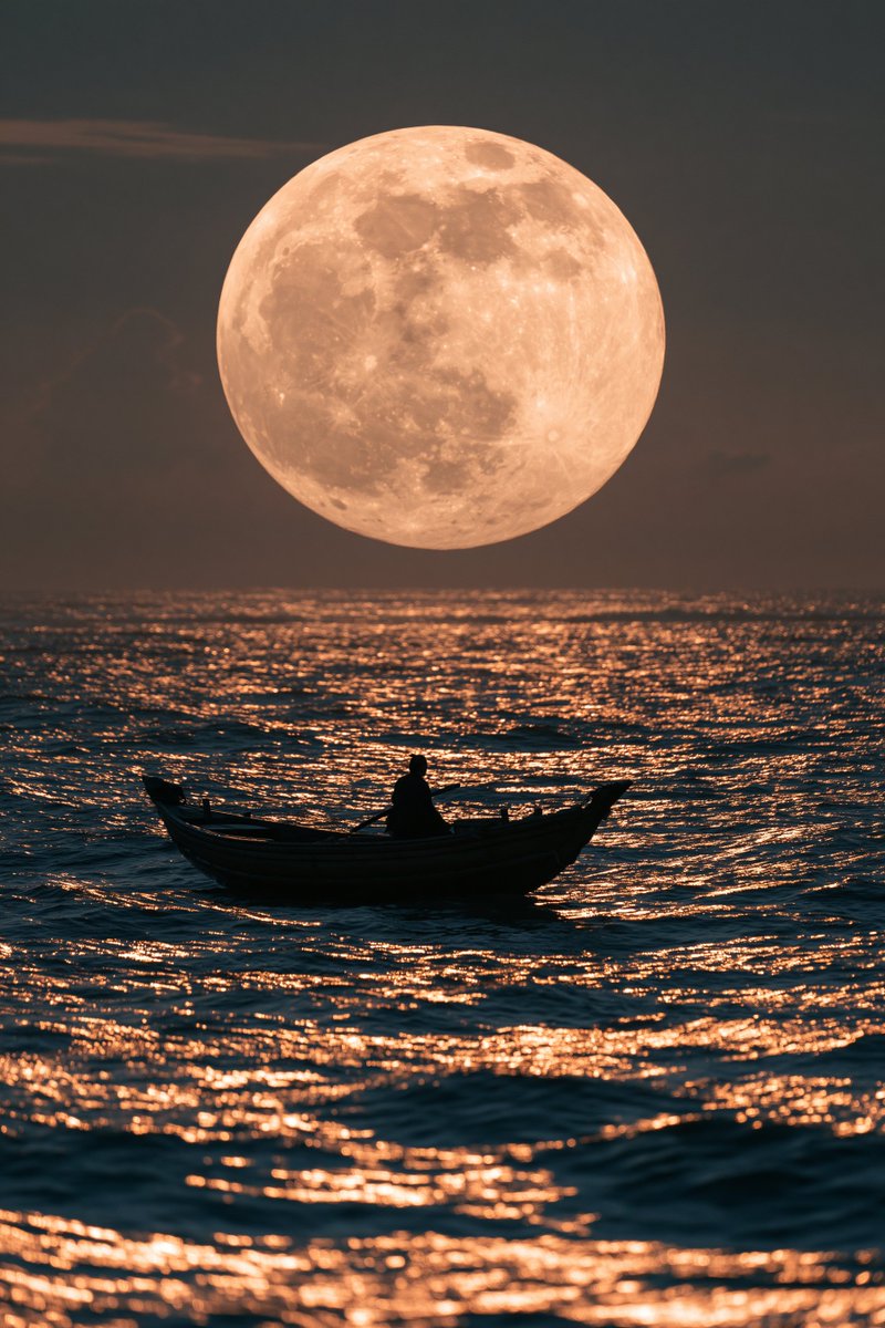 Moonlit Rowboat Seascape