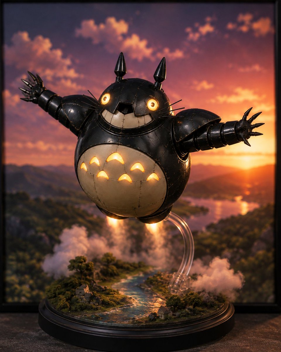 Glowing Totoro Robot Figure Diorama