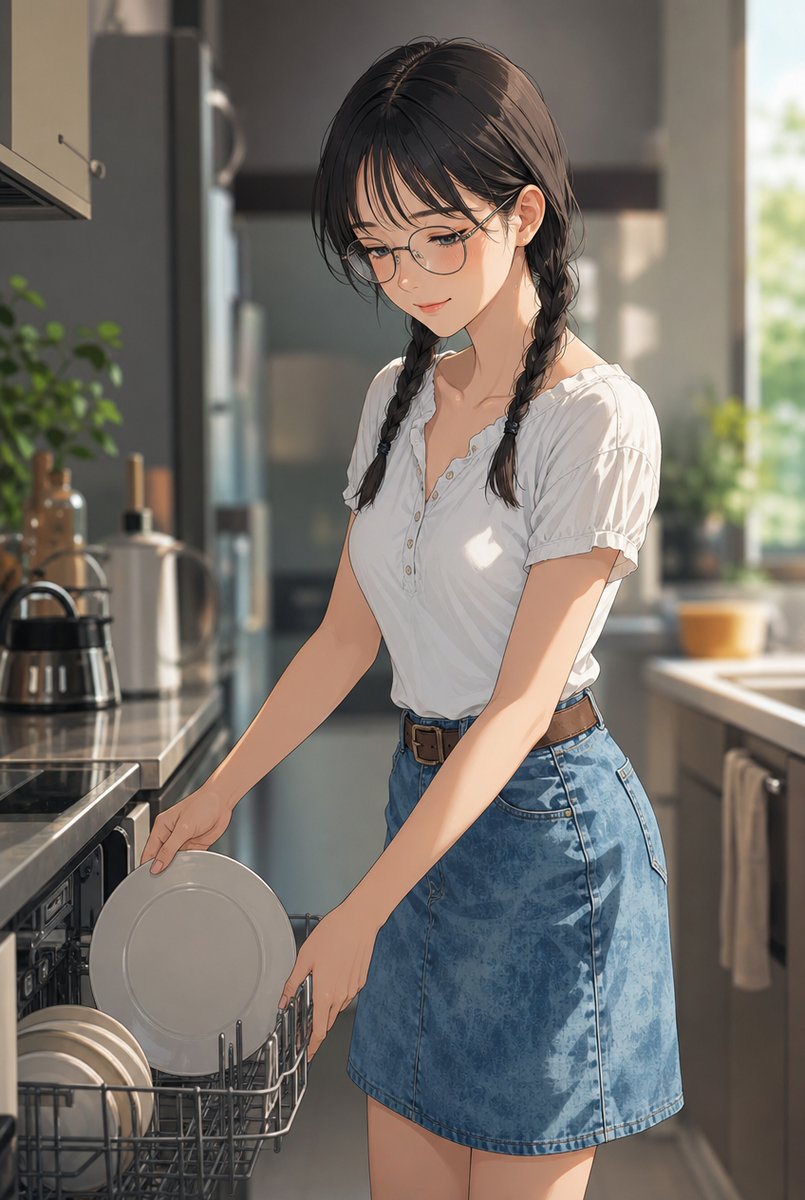 Anime Woman Loading Dishwasher
