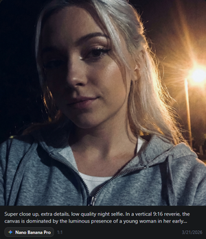 Nocturnal Beauty Night Selfie — Super close up, extra details, low quality night selfie. In a vertical 9:16 reverie, the canvas is dominated by the luminous pre