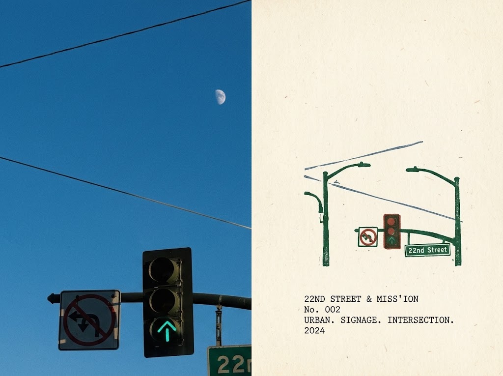 Urban Intersection Photo and Sketch Diptych