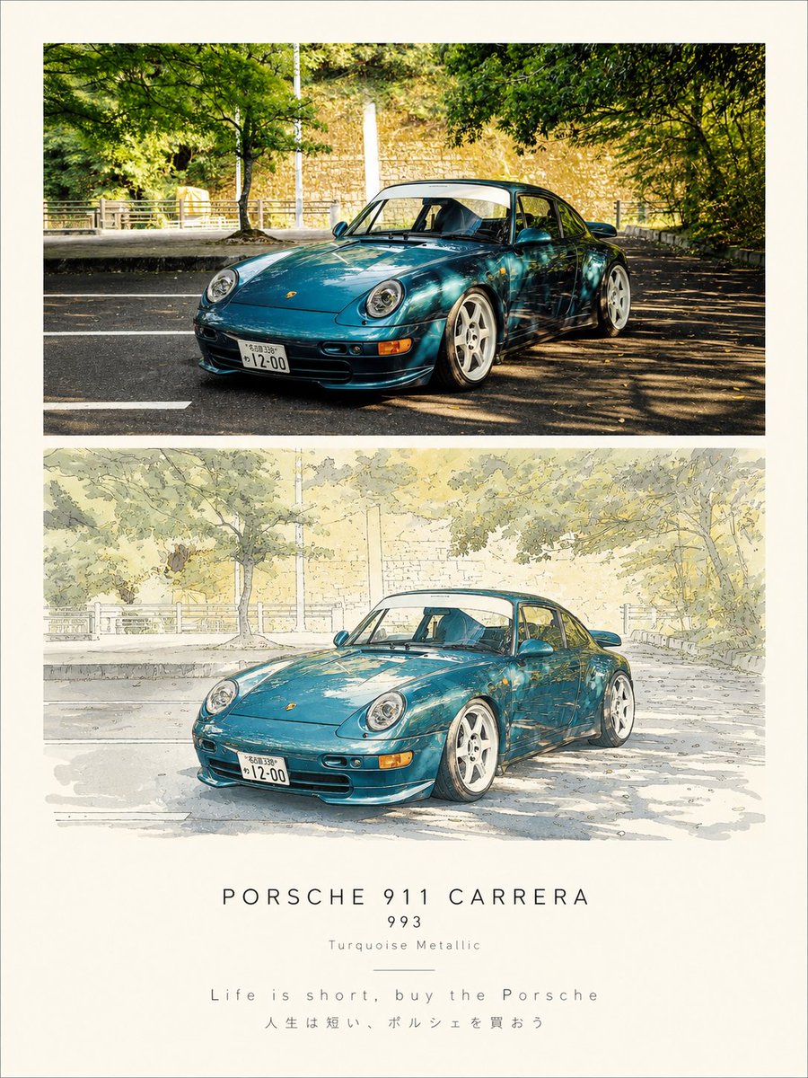 Porsche 911 Photo and Watercolor Poster
