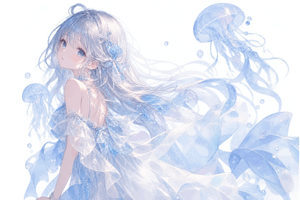 Transparent Jellyfish Princess — Create a delicate anime-style illustration on a fully transparent background: a dreamy underwater {argument name="character nam