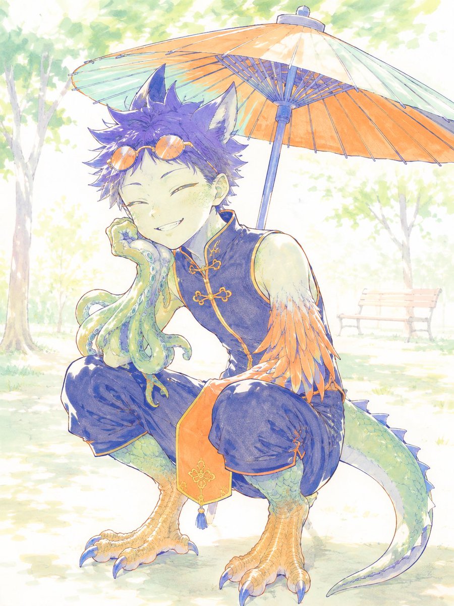 Watercolor Fantasy Dragon-Bird Boy
