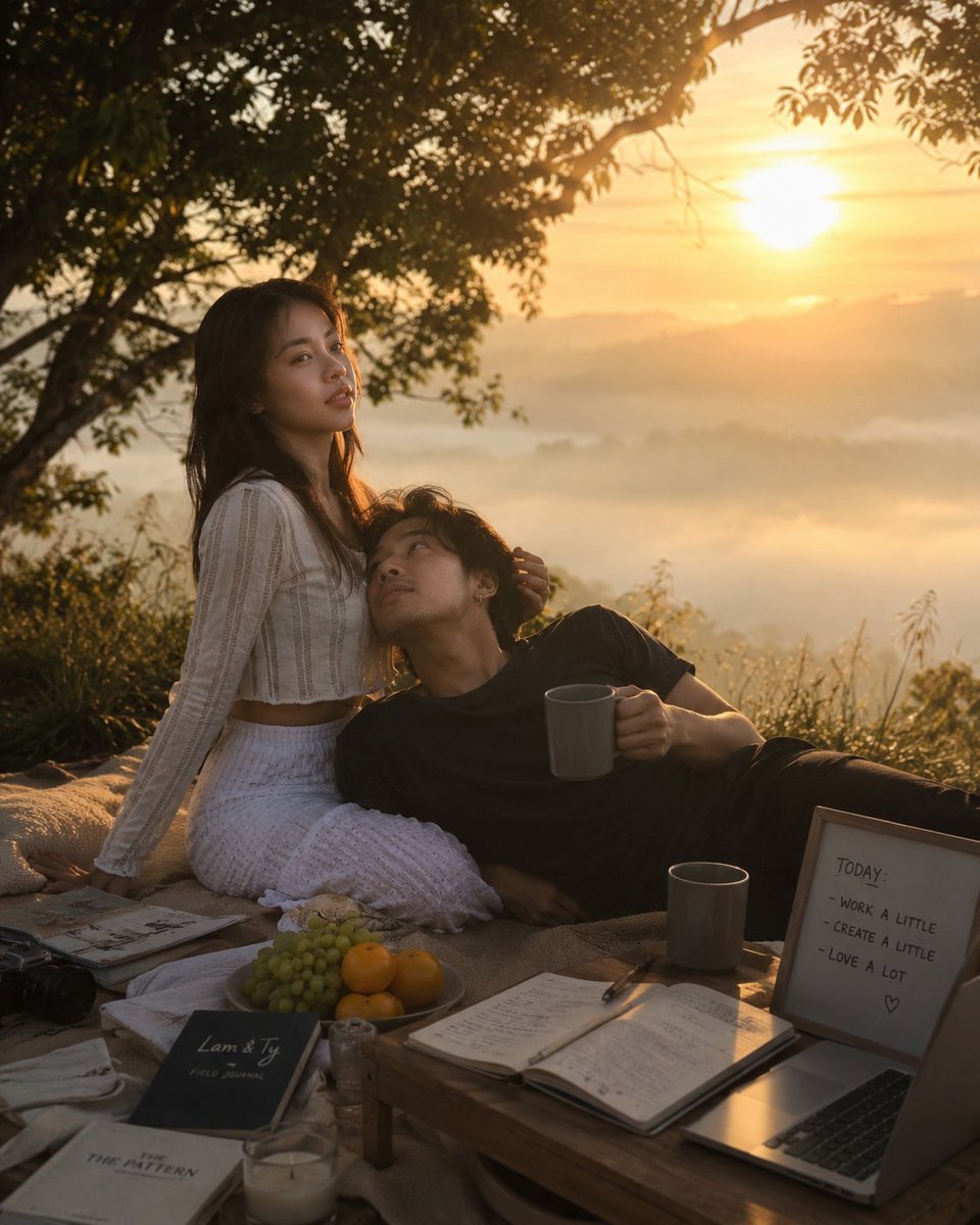 Backlit Sunrise Couple Picnic