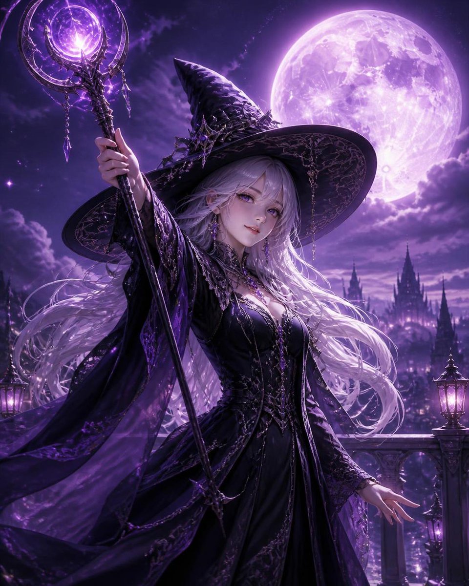 Silver-Haired Witch in Moonlight