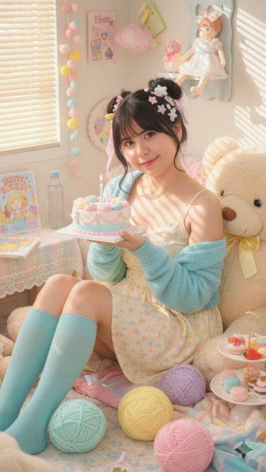 Dreamy Pastel Kawaii Bedroom Portrait