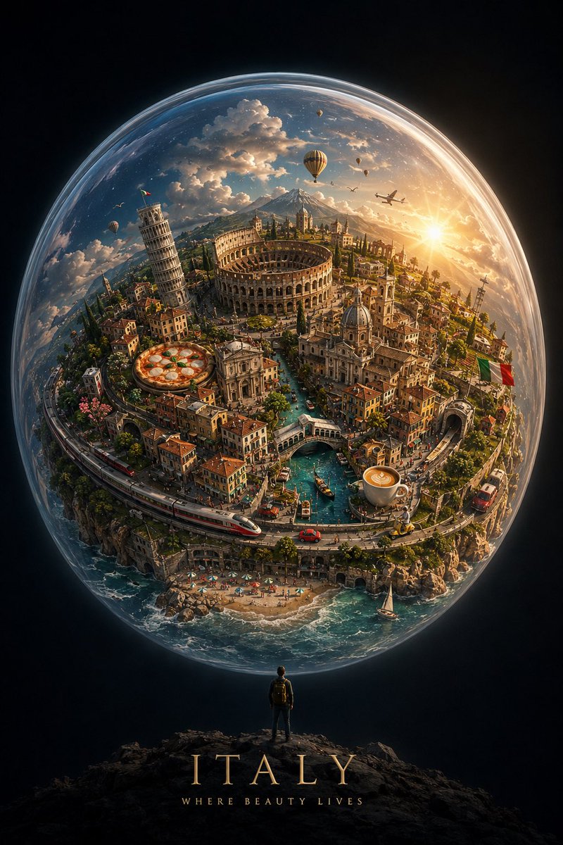 Floating Miniature World Travel Poster
