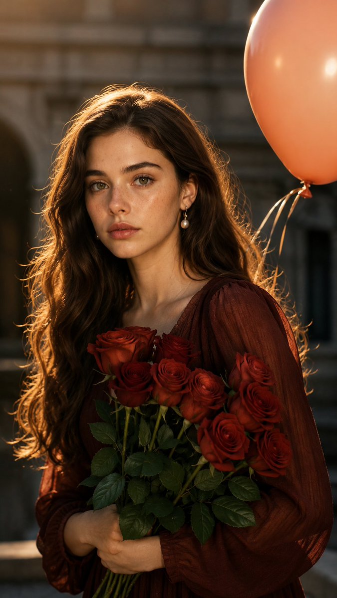 Golden Hour Rose Bouquet Portrait