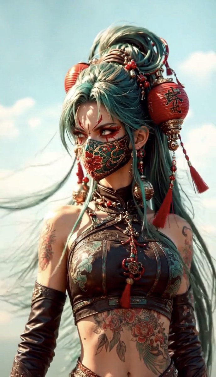 Profile / Avatar - Futuristic Teal-Haired Warrior Portrait - Image 2