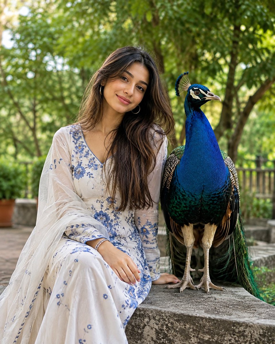 South Asian Portrait with Majestic Peacock