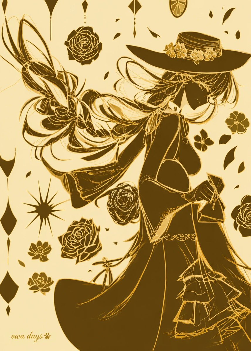 Gold Two-Tone Anime Witch Poster