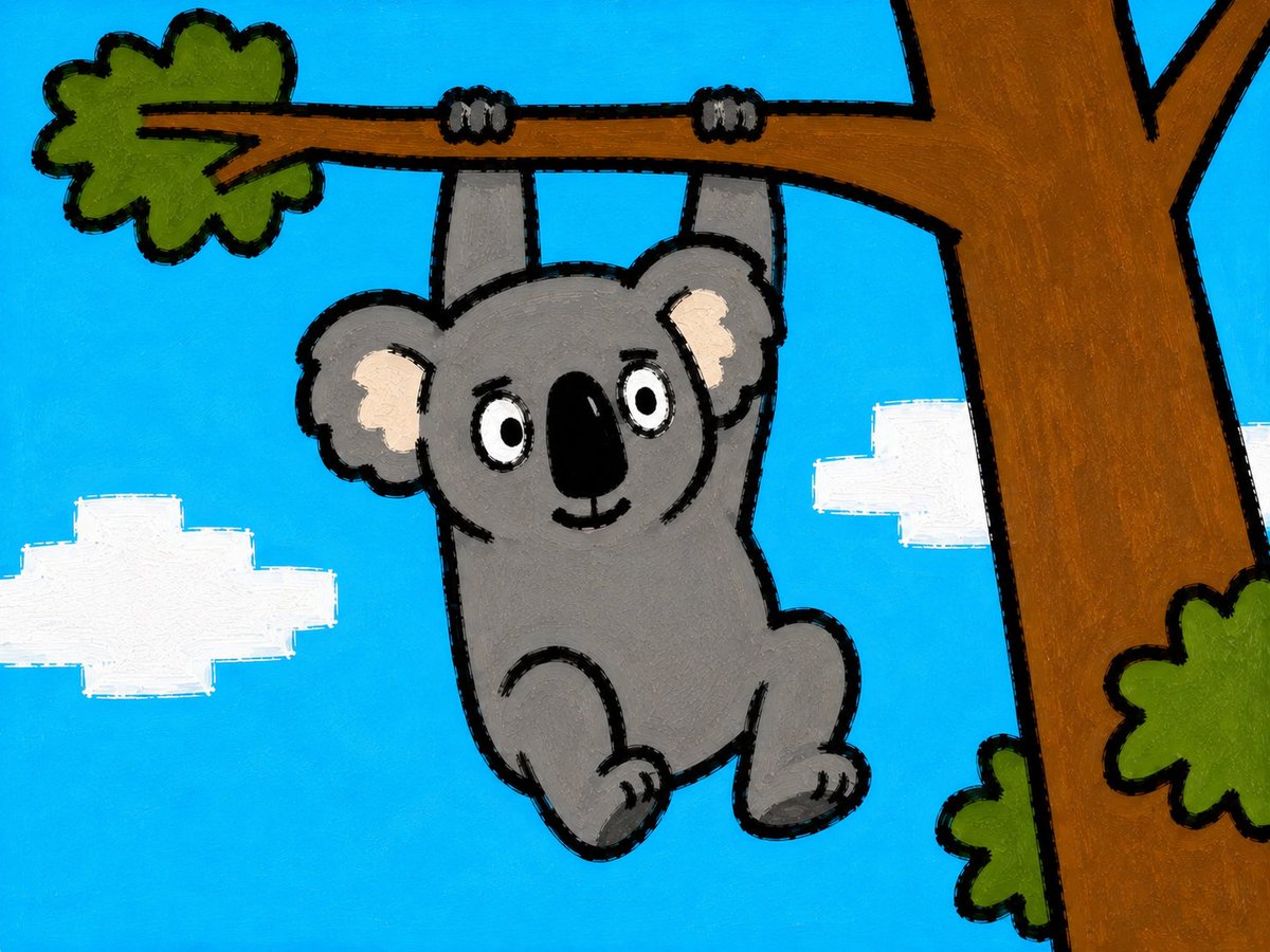 Cartoon Koala Hanging From Tree
