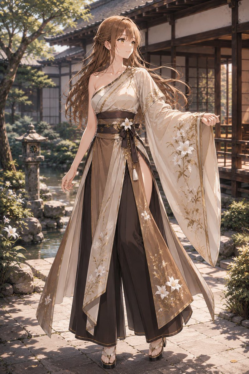 Elegant Kimono Garden Anime Woman