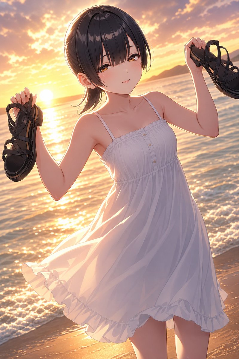 Anime Girl at Sunset Beach