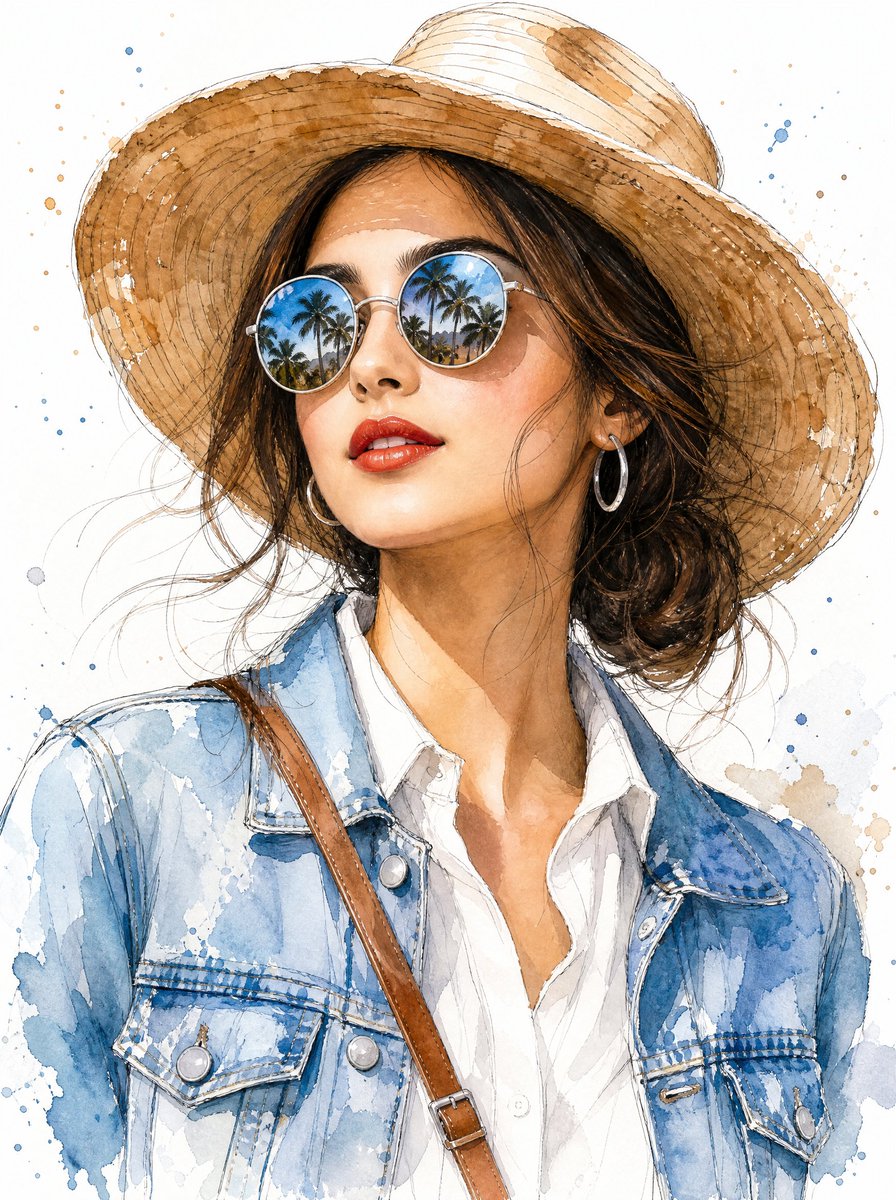 Watercolor Summer Fashion Portrait