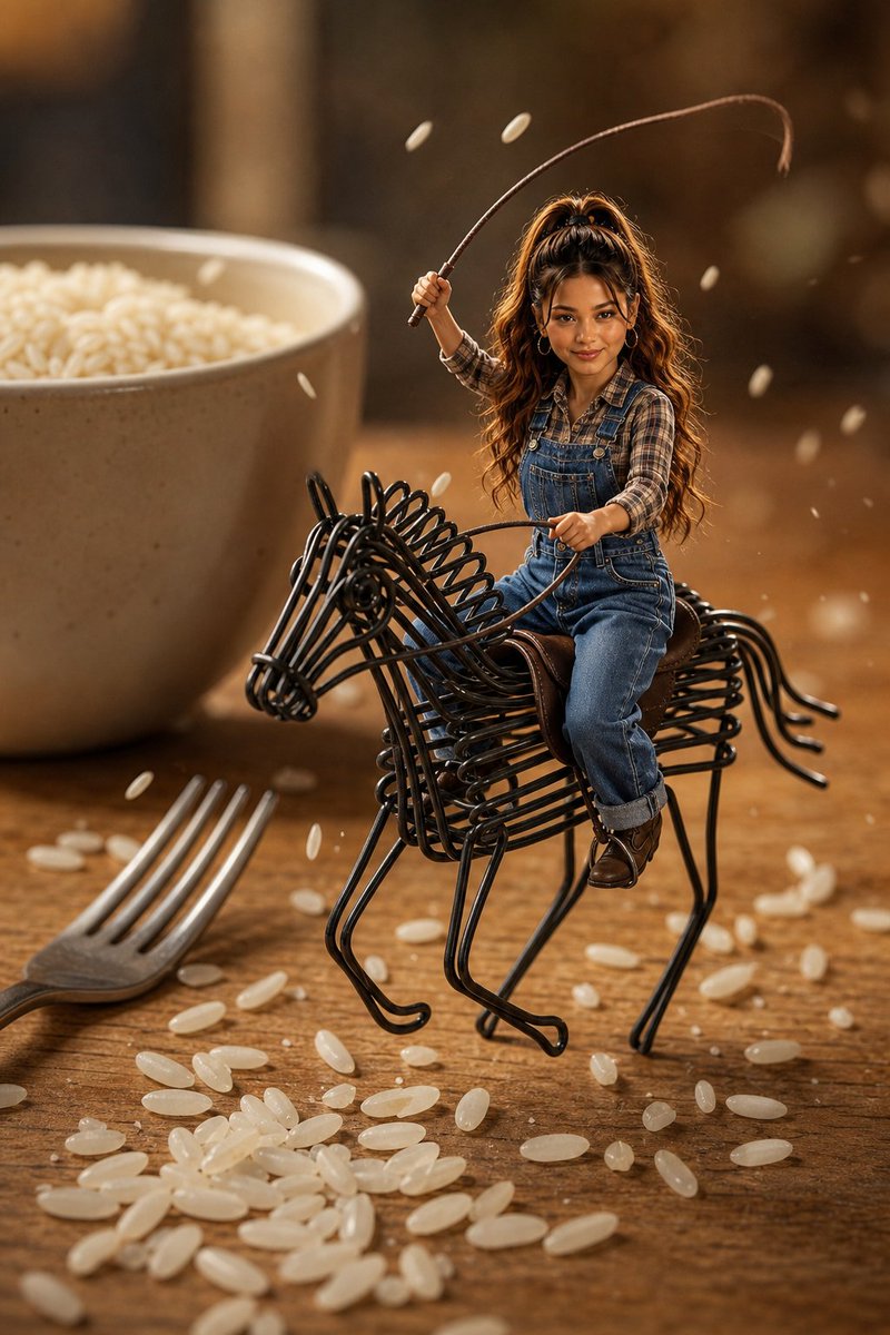 Miniature Cowgirl on Wire Horse