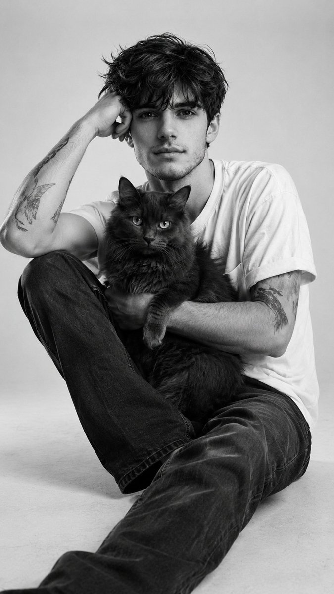 Black and White Studio Portrait with Pet