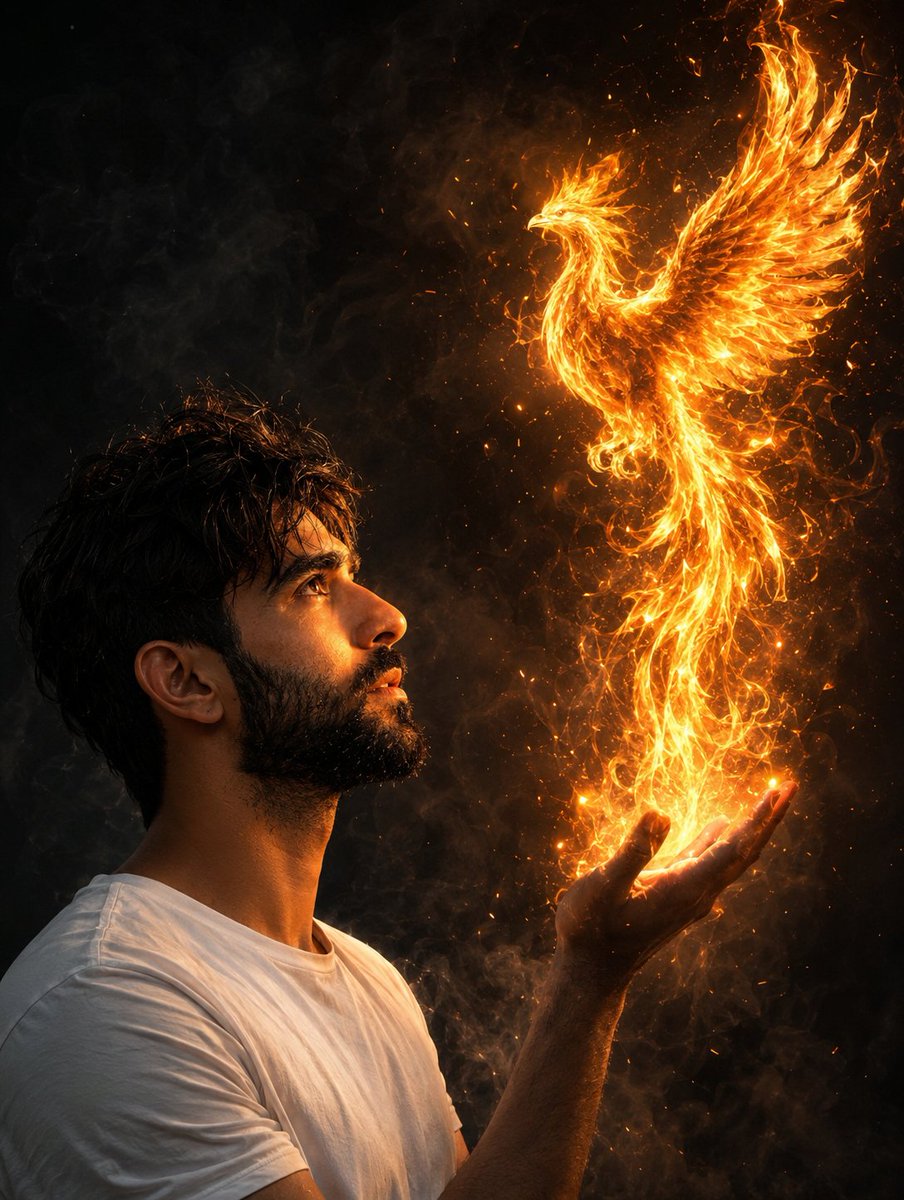 Man Summoning Fiery Phoenix