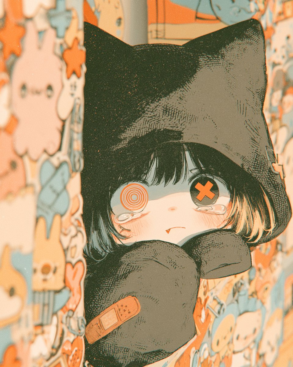 Gothic Kawaii Cat-Girl Curtain Peek