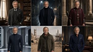 Six-Panel Cinematic Character Variations — Goal: Create a cinematic 6-panel character concept sheet showing the same older male character, {argument name="chara