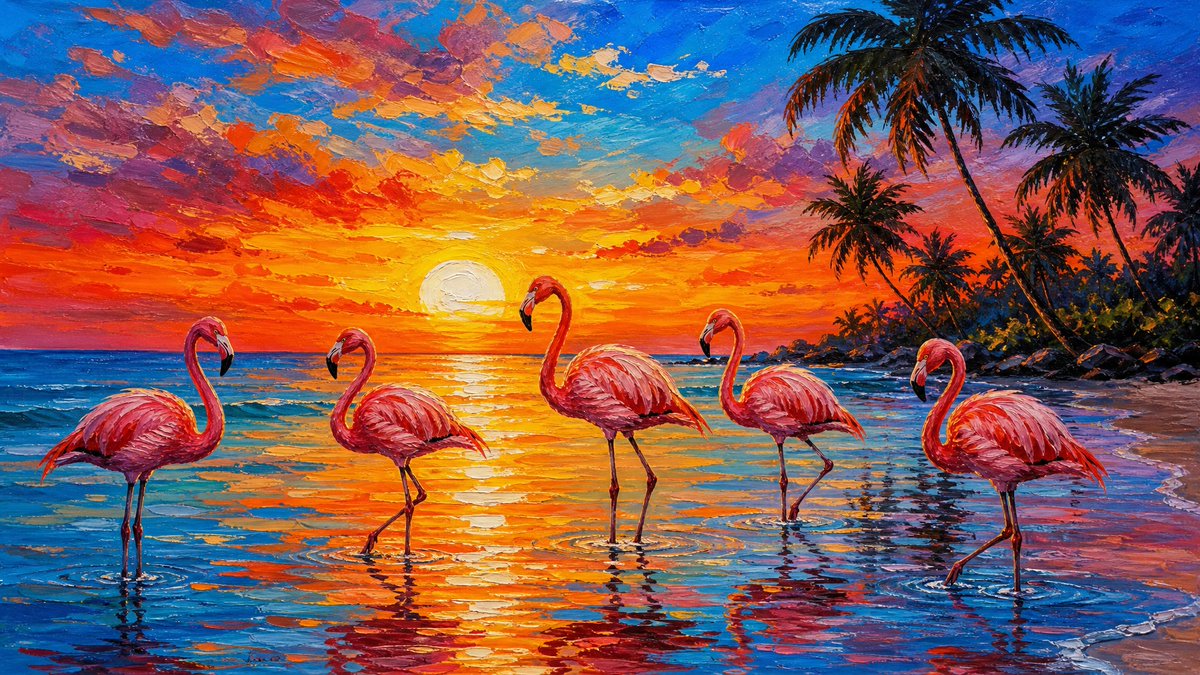 Impressionistic Flamingo Sunset Painting