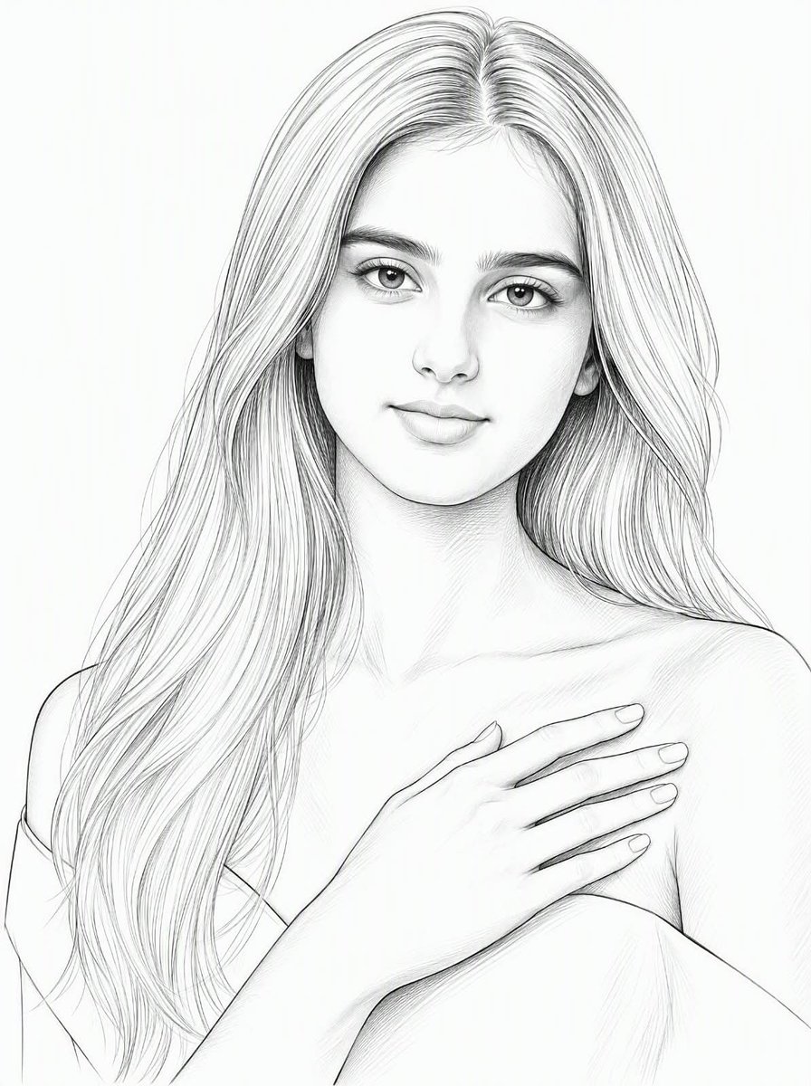Elegant Pencil Portrait of Young Woman