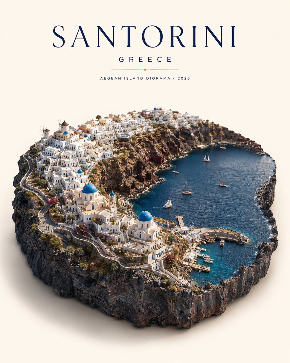 Santorini Miniature Travel Poster