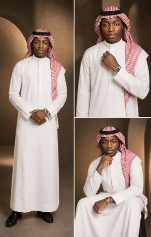 Luxury Arabian Fashion Editorial Triptych — Goal: Create a luxury Arabian fashion editorial triptych featuring the same young male model with a consistent face 