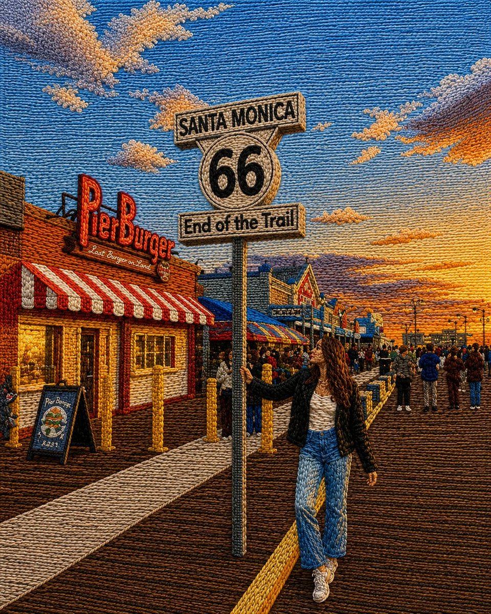 Embroidered Santa Monica Pier Photo