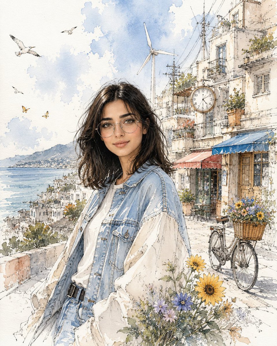 Mediterranean Watercolor Travel Portrait