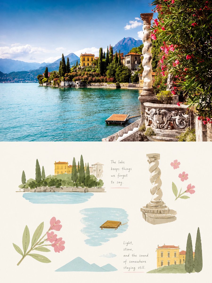 Lake Como Photo and Gouache Diptych